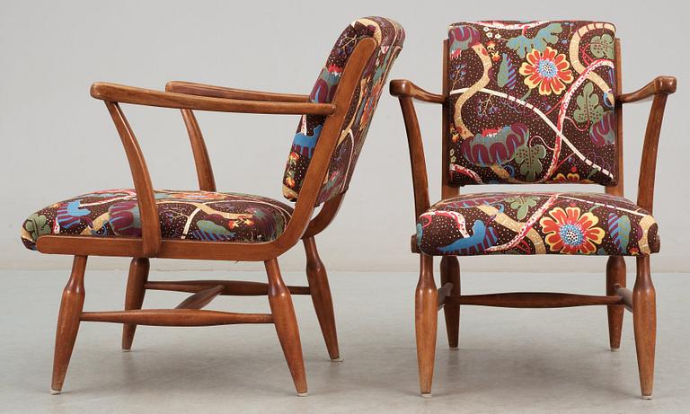 A pair of Josef Frank mahogany armchairs, Svenskt Tenn, model 638.