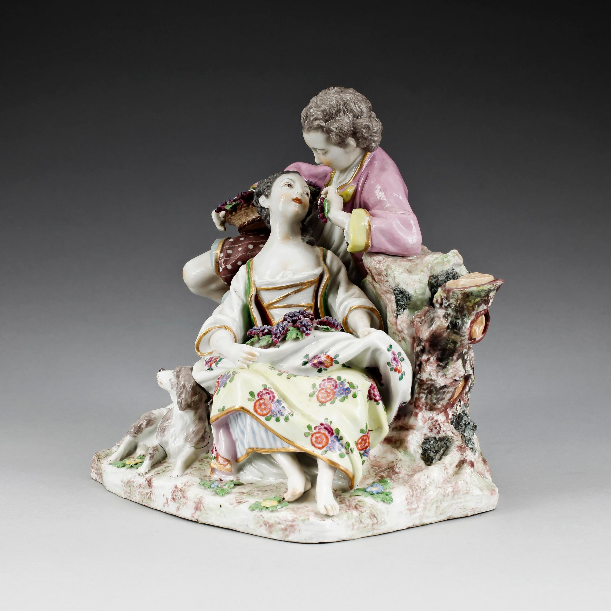 FIGURGRUPP, porslin. Meissenliknande märke, 1800-tal.