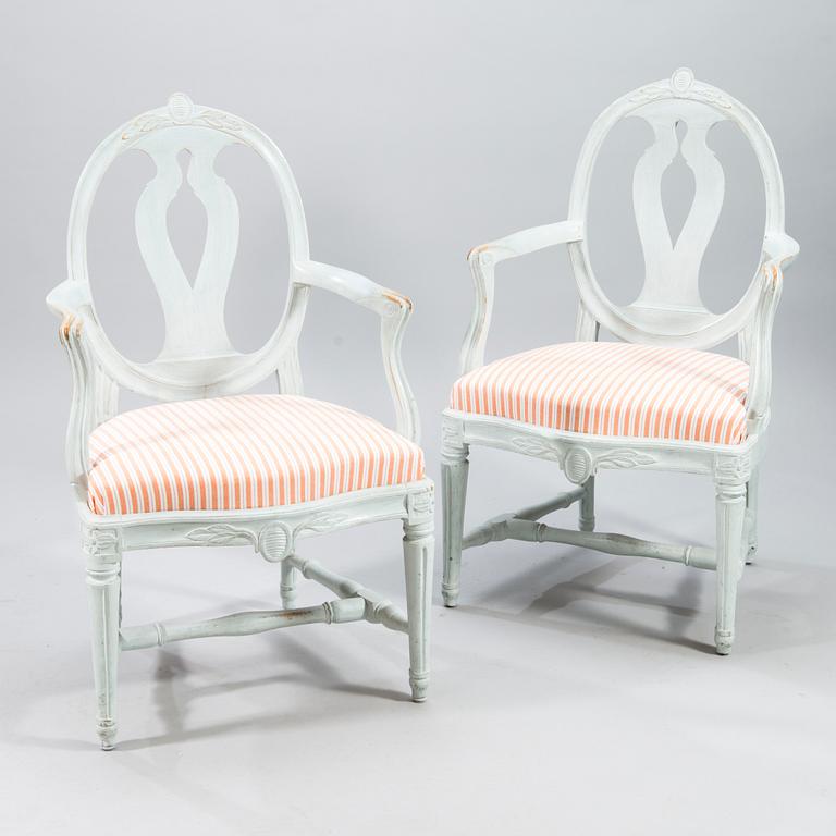 A pair of  Swedish Gustavian late 18th century armchairs, Stockholm.