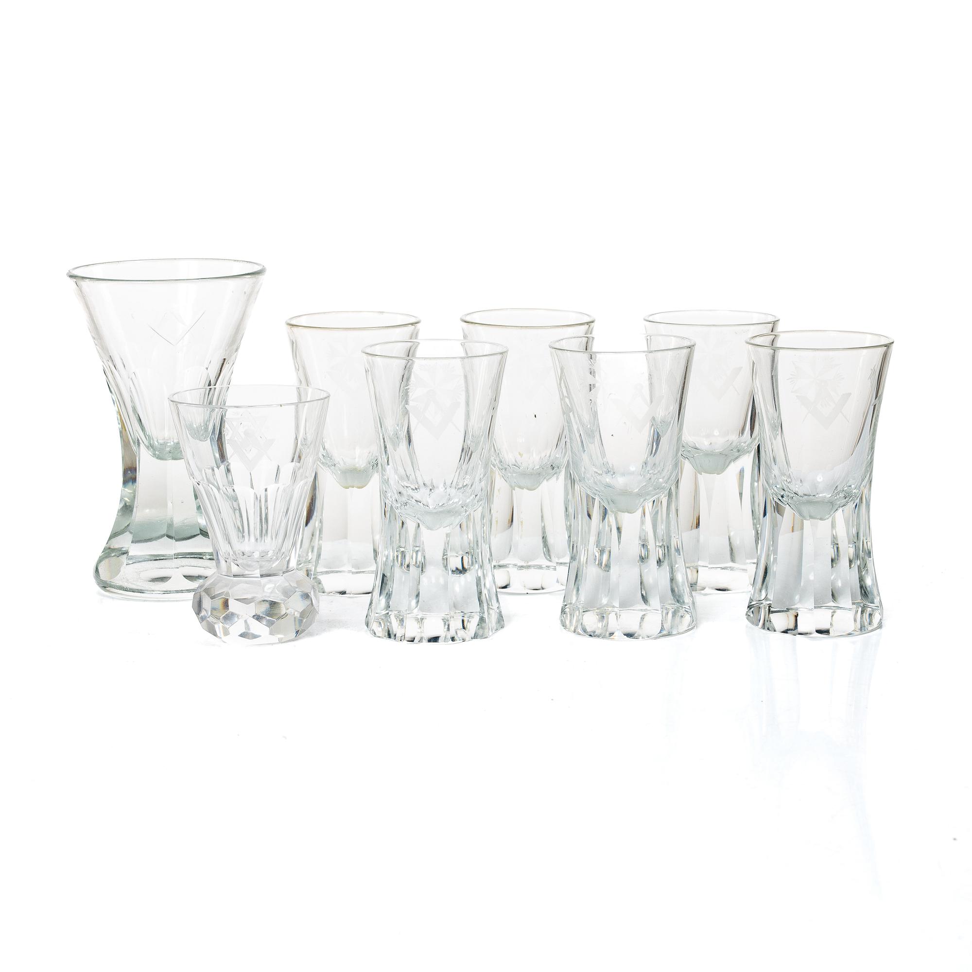 Masonic glasses, 8 pcs (6+1+1), 20th century.