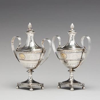 A pair of Swedish late Gustavian silver sugar-bowls, mark of Hans Lyberg, Borås 1805.