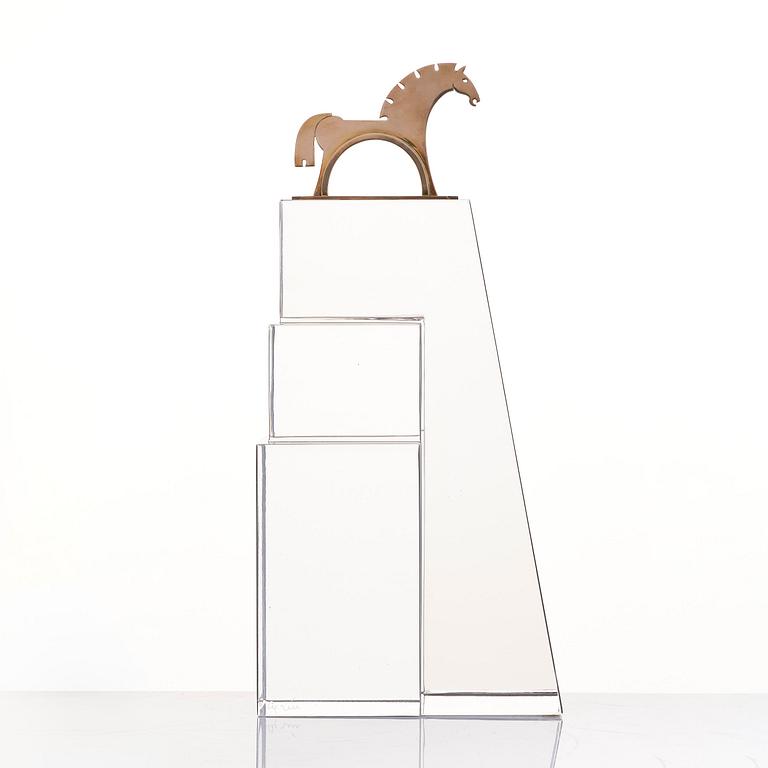 Gunnar Cyrén, a glass and silver gilt sculpture, Orrefors, for the World Equestrian Games, Stockholm 1990, ed. 1/10.