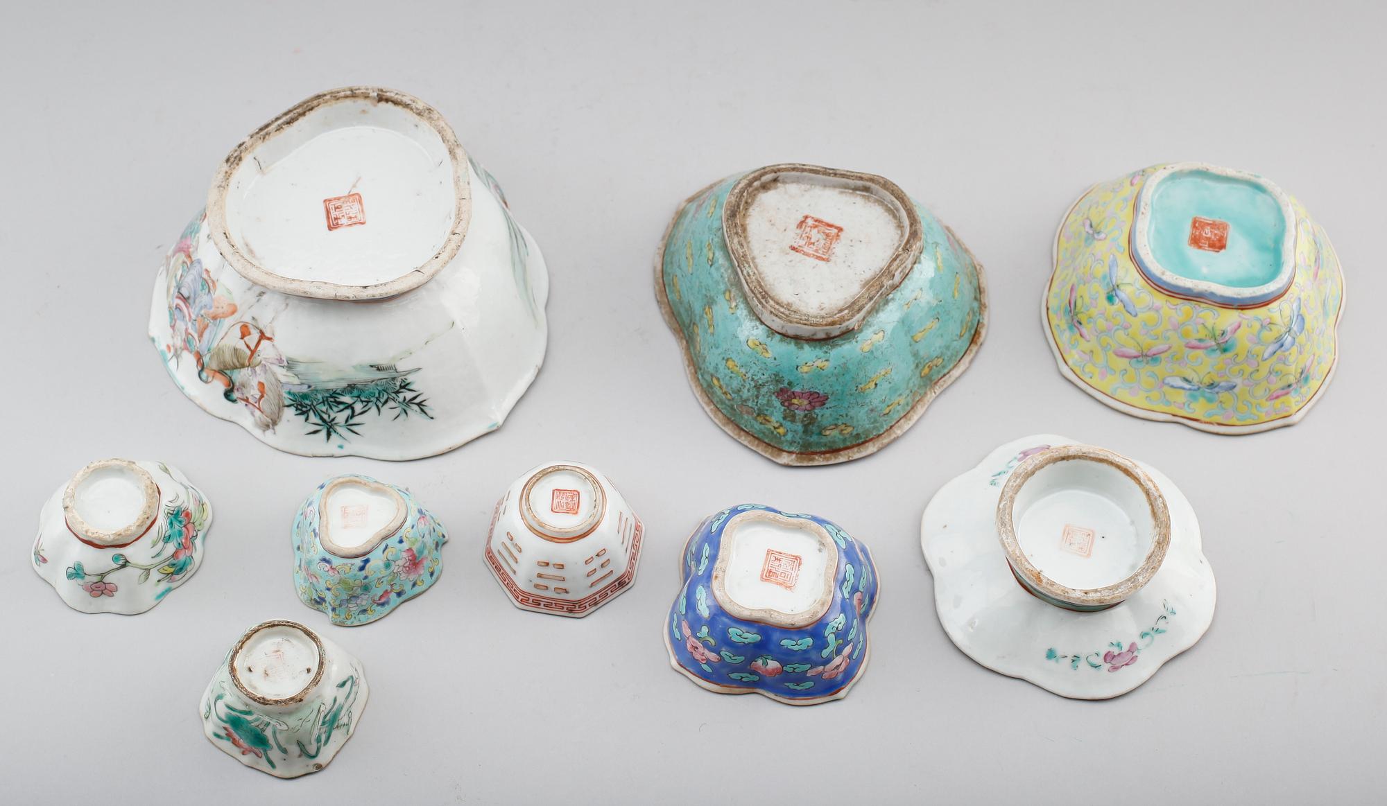 SKÅLAR, 9 st, porslin, Kina, 1800-/1900-tal.