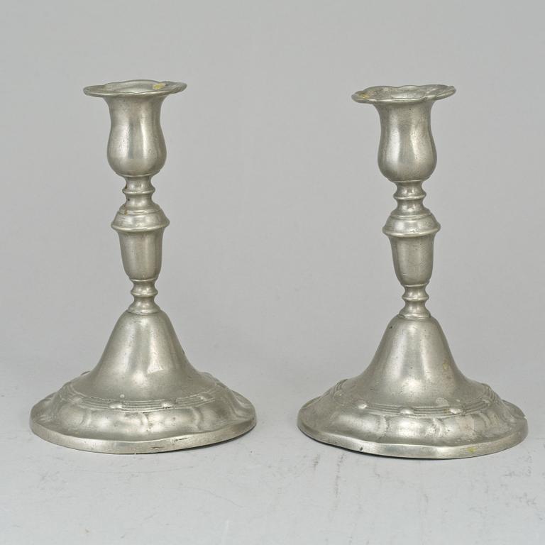 A pair of pewter candlesticks, Lars Claesson Fries, Strängnäs (1760-90).