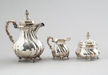 KAFFESERVIS, 3 delar, silver, Tyskland, svenska importstämplar. Vikt ca 1115 gram.