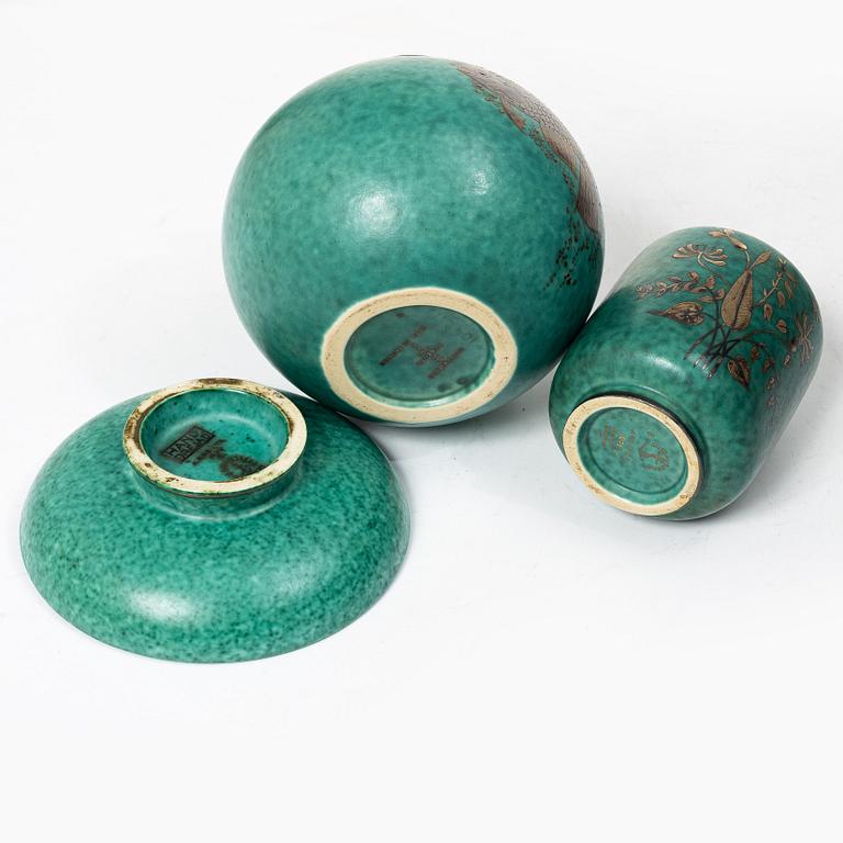 Wilhelm Kåge, two 'Argenta' vases and a bowl, Gustavsberg, 1930s/40s.
