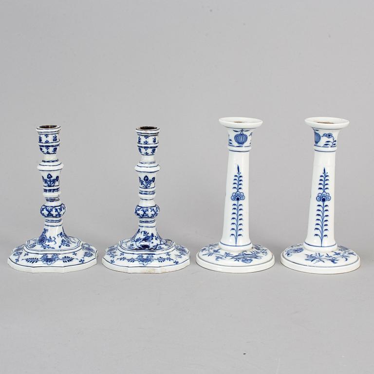 LJUSSTAKAR, 4 (2+2) st, porslin. Meissen, 1800-1900-tal.