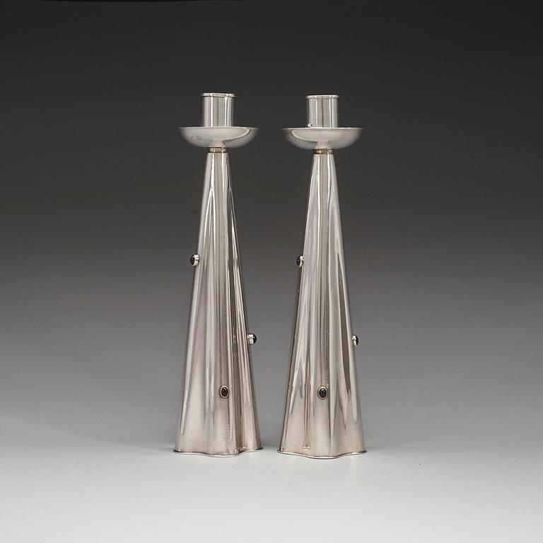 A pair of Vera Ferngren silver candlesticks, C.G Hallberg Stockholm 1959.