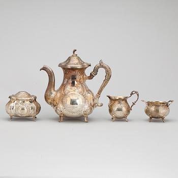 KAFFESERVIS, 4 delar, silver, rokokostil, GEWE, Malmö. Total vikt ca 1500 gram.