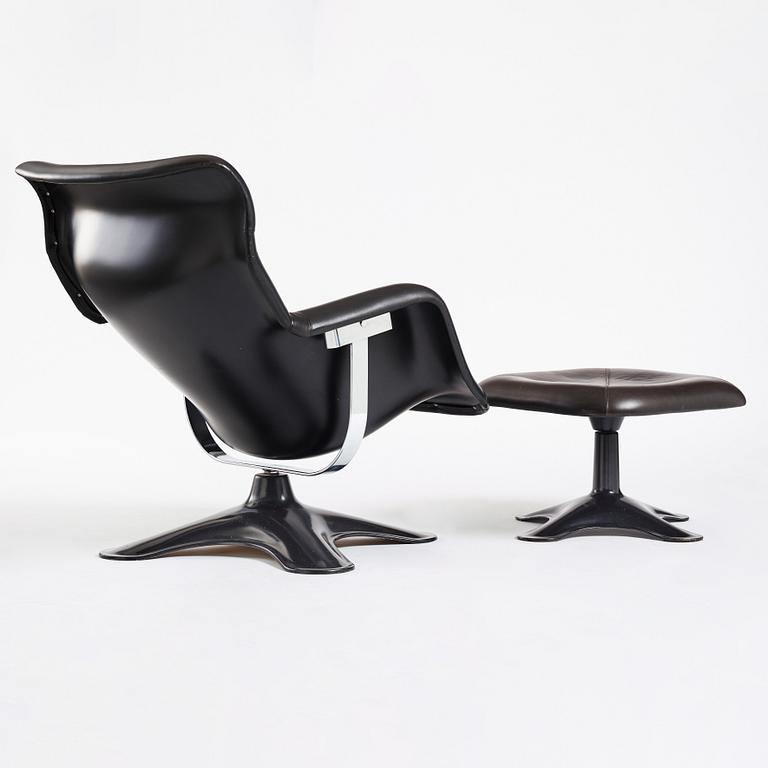 Yrjö Kukkapuro, a "Karusellii" fibre glass and black leather lounge chair and ottoman, Haimi, Finland, 1960-70's.