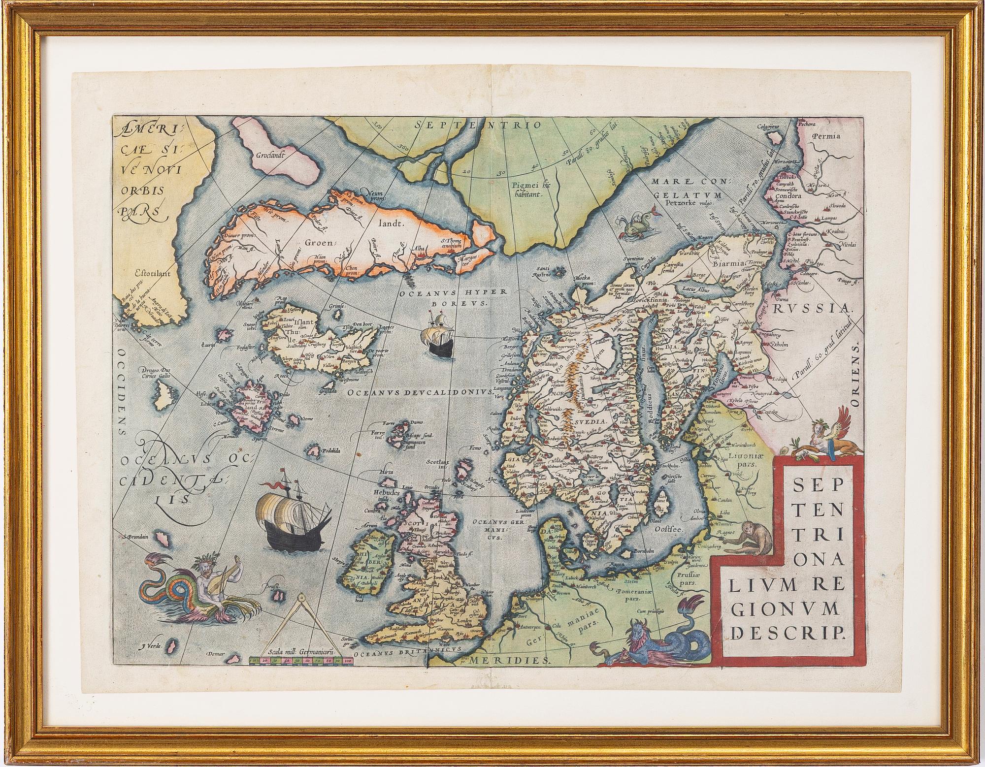 Abraham Ortelius, Map, hand-coloured copper engraving, Antwerp.
