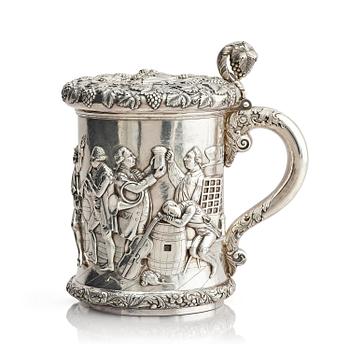 331. A Swedish 19th century parcel-gilt silver tankard, mark of Gustaf Folcker, Stockholm 1847.