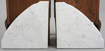 A pair of Louis XVI late 18th century corner cupboards by Léonard Boudin (1735-1804), master in Paris 1761.