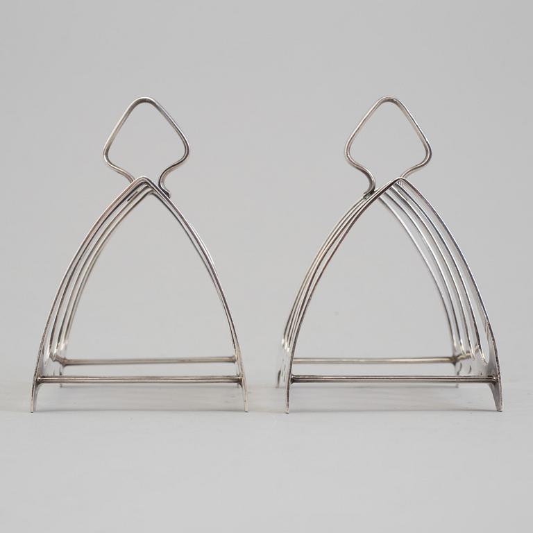 A pair of TOASTRACK, Arnald E Williams, Birmingham, 1943, silver.