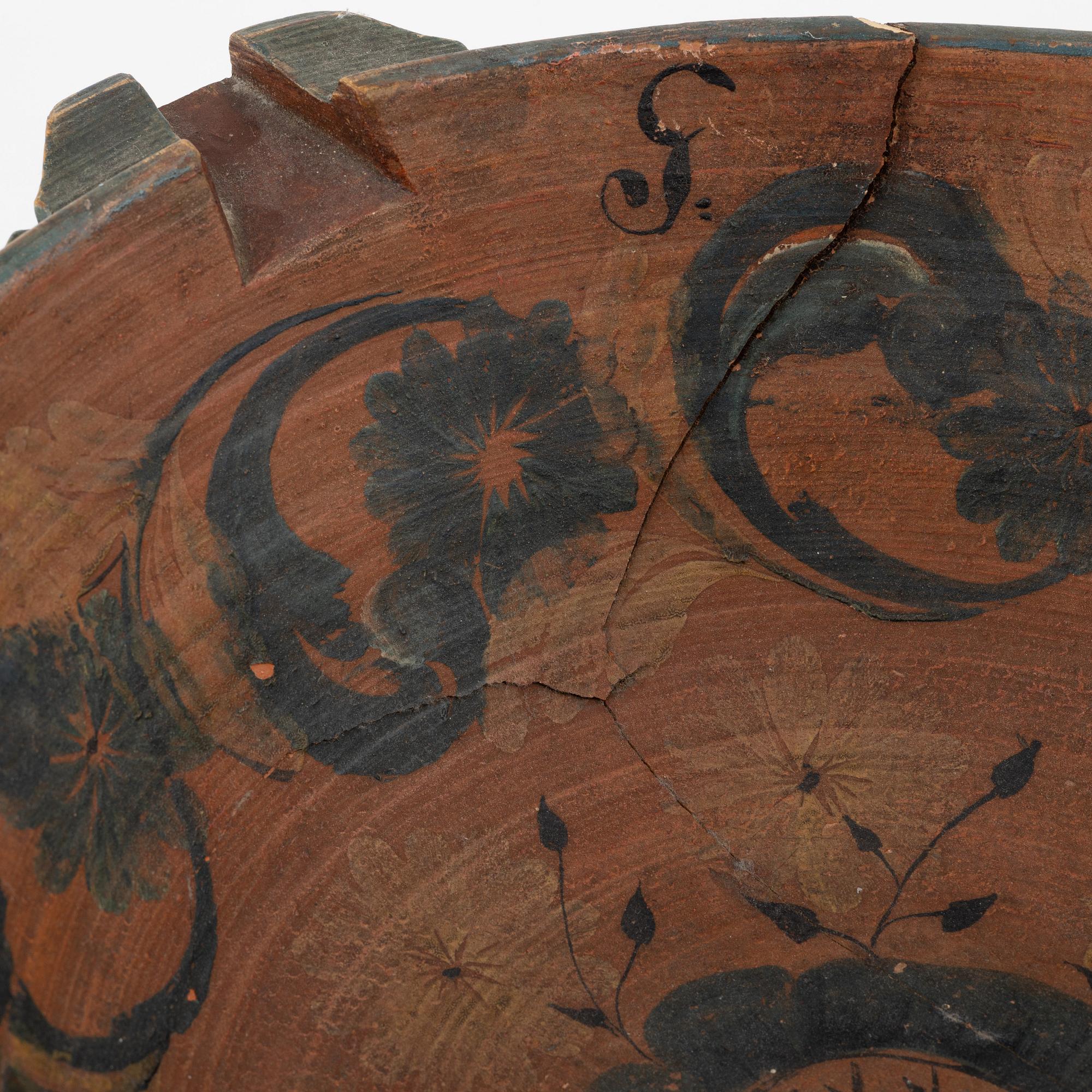 A lathed and painted bowl dated 1783.
