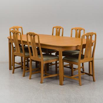 CARL MALMSTEN, matsalsgrupp 7 delar, "Ambassadör", Åfors Möbelfabrik.