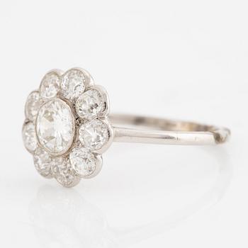 Ring, cushion-cut model, set with old-cut diamonds.