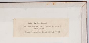 Otto G Carlsund, "Nature morte med fetisch, urna & bläckhorn".