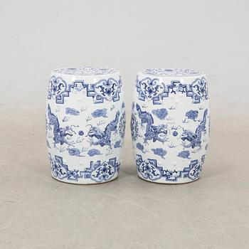 A pair of Chinese blue and white garden stools, 20th century.