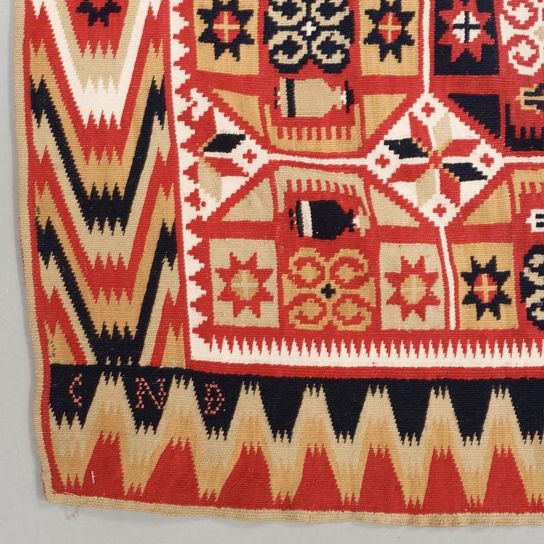 BED COVER. Double-interlocked tapestry. 171 x 128,5 cm. Scania, Sweden, around 1830. Frosta/Färs district.