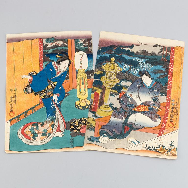 Utagawa Kunisada, 2 st, färgträsnitt, Japan, 1800-tal.