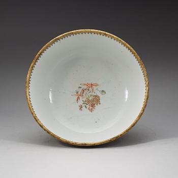 A famille rose bronze mounted punch bowl, Qing dynasty, Qianlong (1736-95).