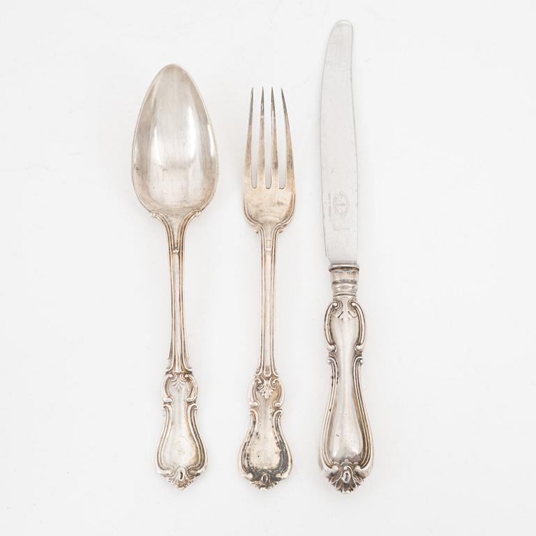 A 36 piece silve cutlery set, 'Olga', including Pehr Fredrik Palmgren, Stockholm, 1862-74.