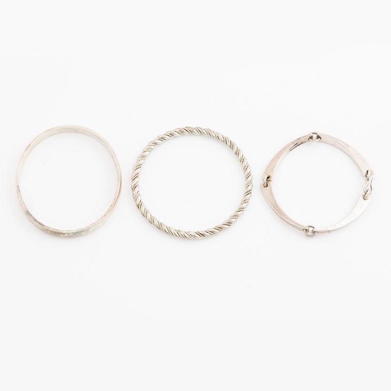 Three bracelets, silver.