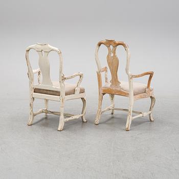 Two similar rococo armchairs, second half of the 18th century.