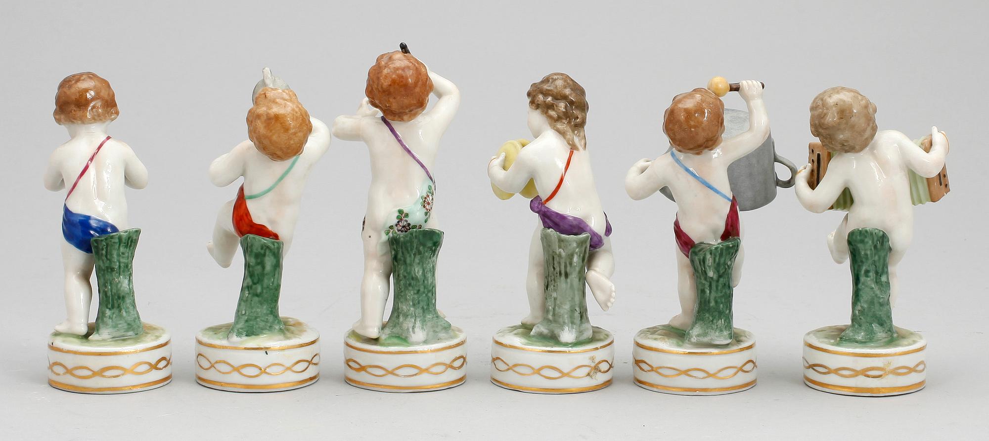 FIGURINER, 6 st porslin, Müller & Co, Tyskland. 1900-talets första hälft.