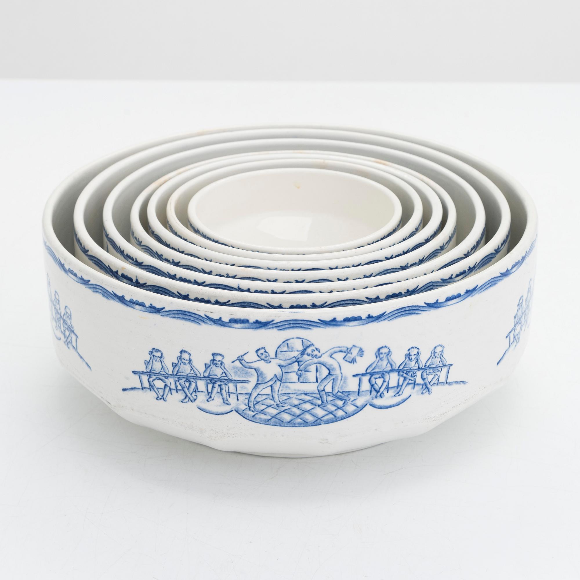 Svea Granlund, bowls, 7 pcs, "Seven Brothers", Arabia, 1928-32.