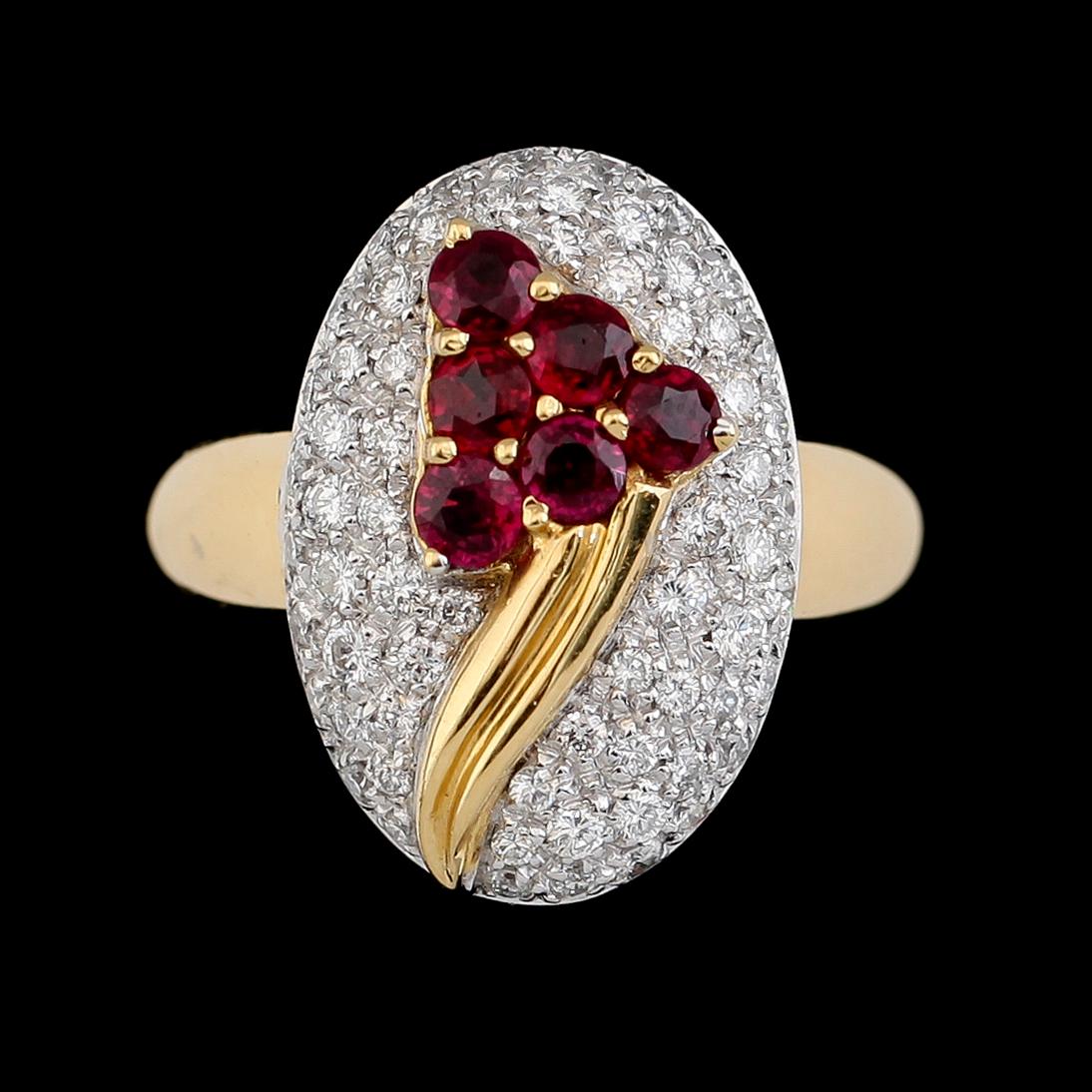 RING, 18K guld, rubiner tot ca 1.48 ct och diamanter ca 1.18 ct. Total vikt ca 11 g.