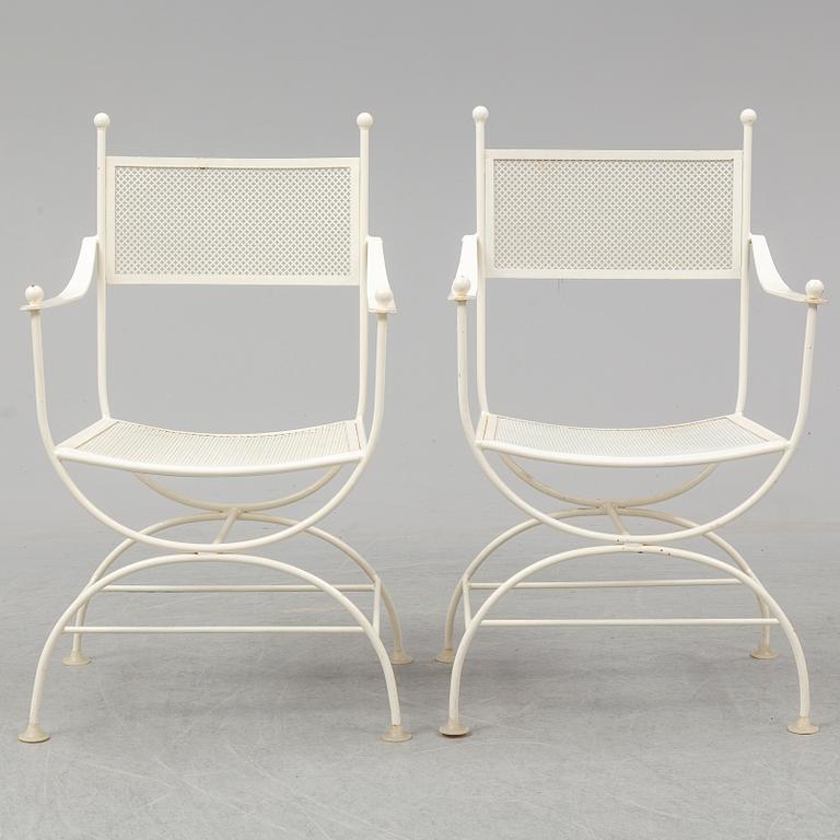 A set of six 20th century painted metal garden/patio chairs.