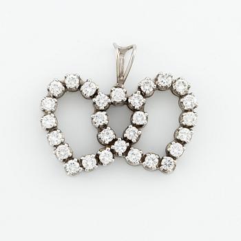 Pendant, double heart, 14K white gold with brilliant-cut diamonds.