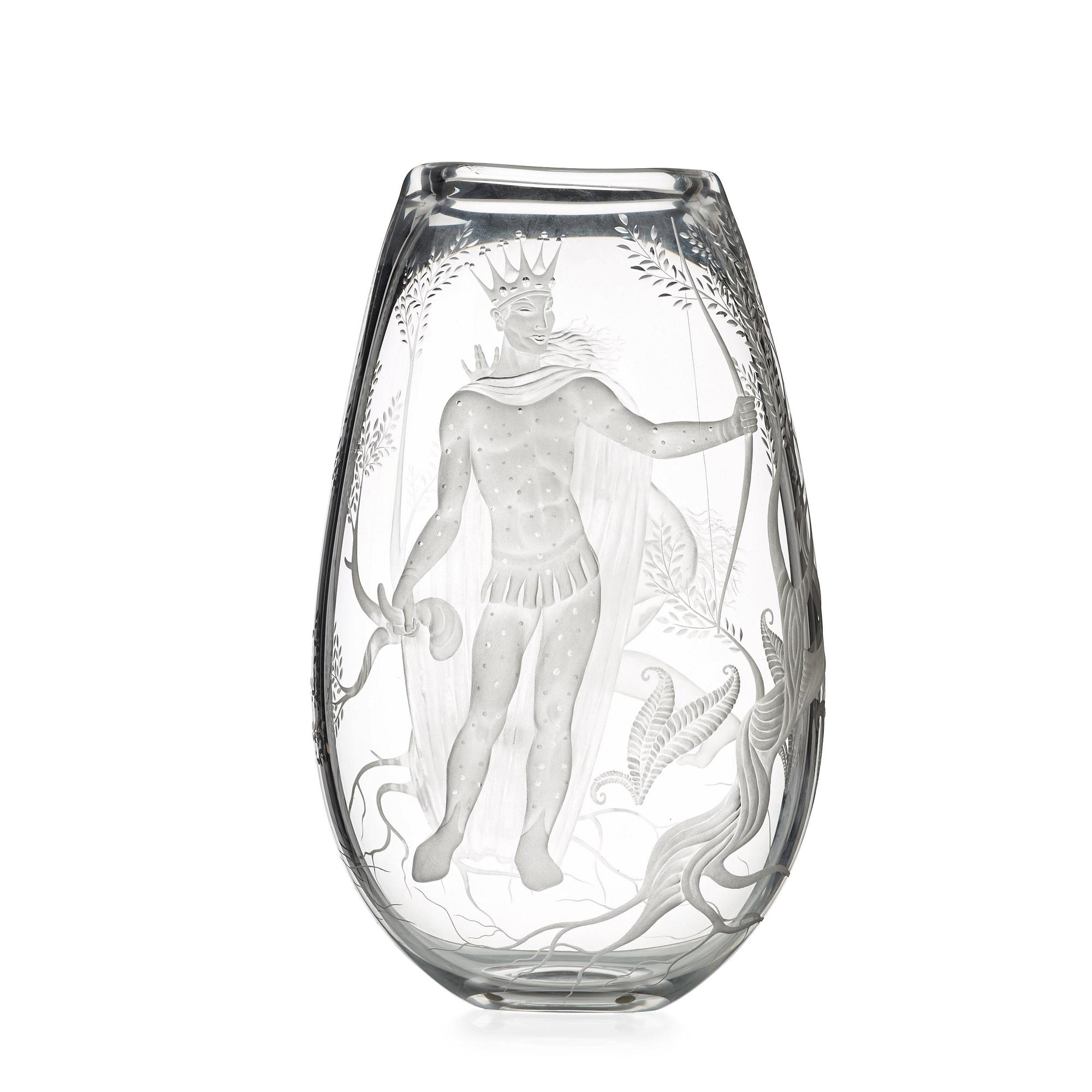 Vicke Lindstrand, an engraved glass vase ''Midsummer night's dream', Kosta, Sweden 1987.
