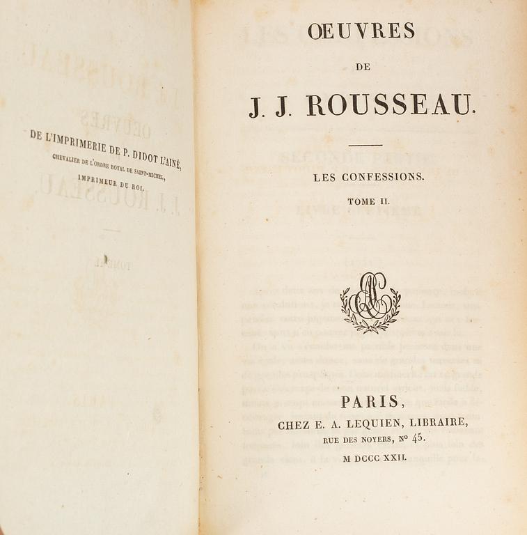 The Works of Rousseau, provenance: Fredr. von Rosen (20 vol).