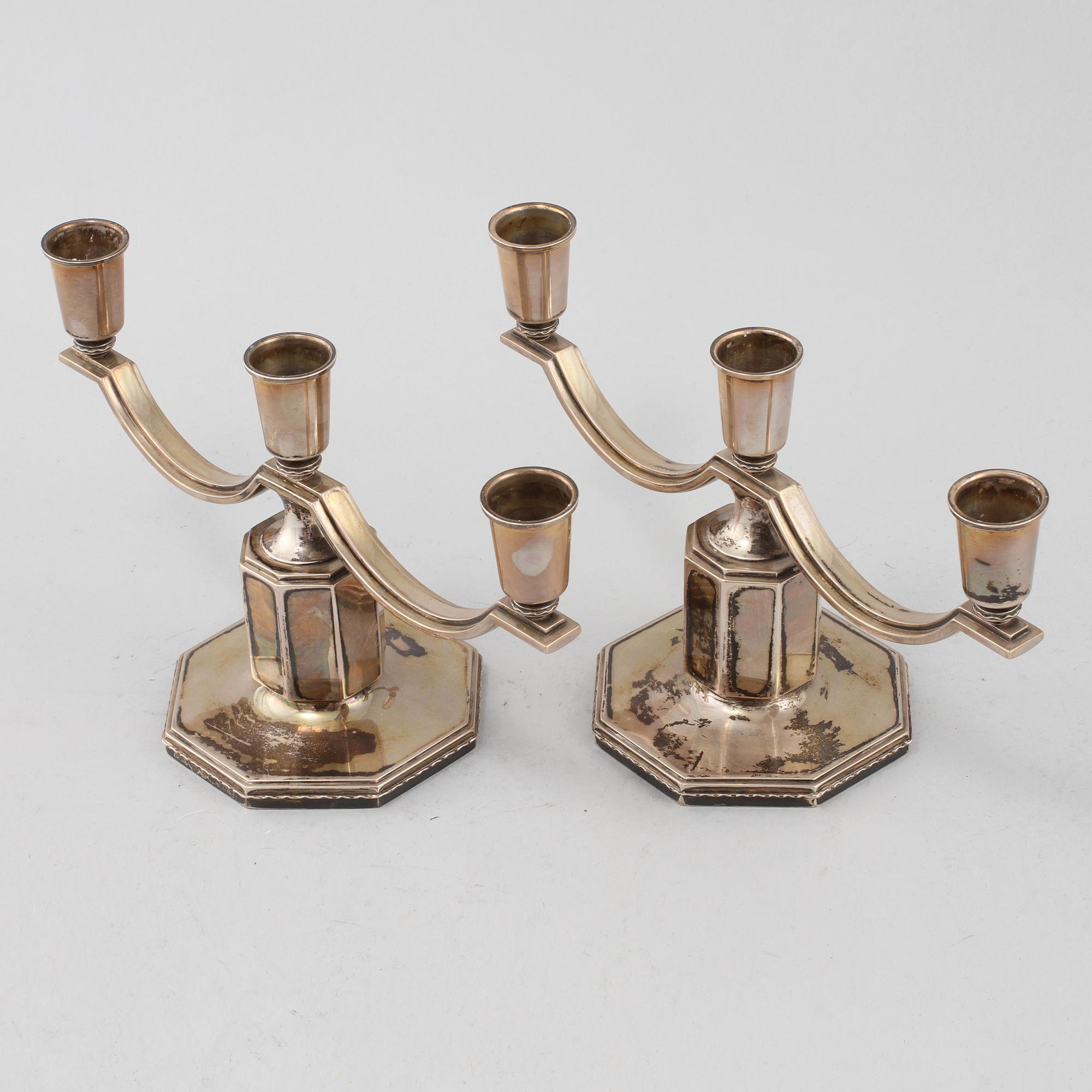 KANDELABRAR, ett par, silver, GAB, Stockholm, 1938. Vikt 1175 g.