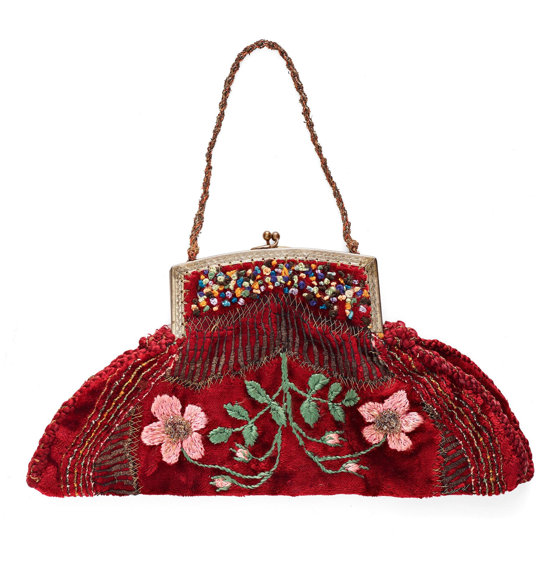 Anna Casparsson, EMBROIDERED HANDBAG, height ca 14 cm, width ca 26,5 cm, designed and embroidered by Anna Casparsson.