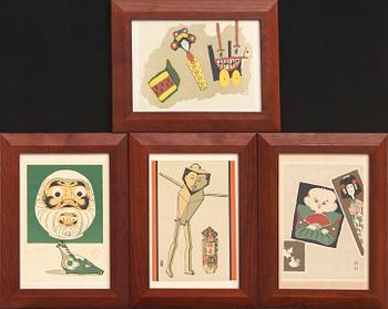 Four Takeo Takei color lithographs, Japan mid 20th century.