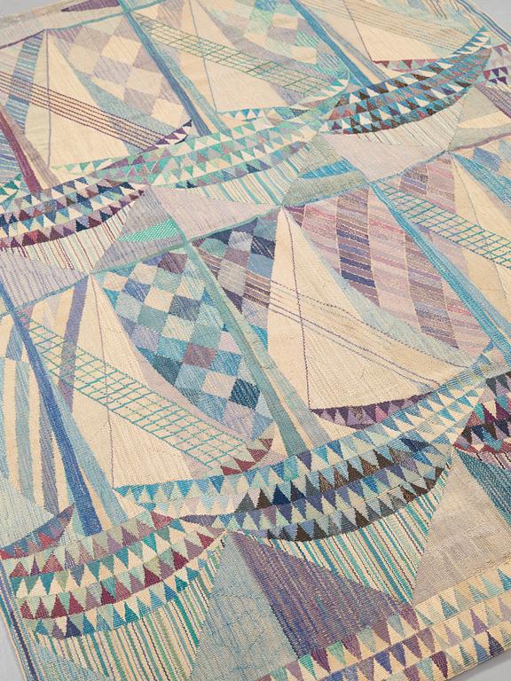 Marianne Richter, VÄVD TAPET. "Skutor, blå". Gobelängvariant. 211,5 x 151 cm. Signerad AB MMF MR.