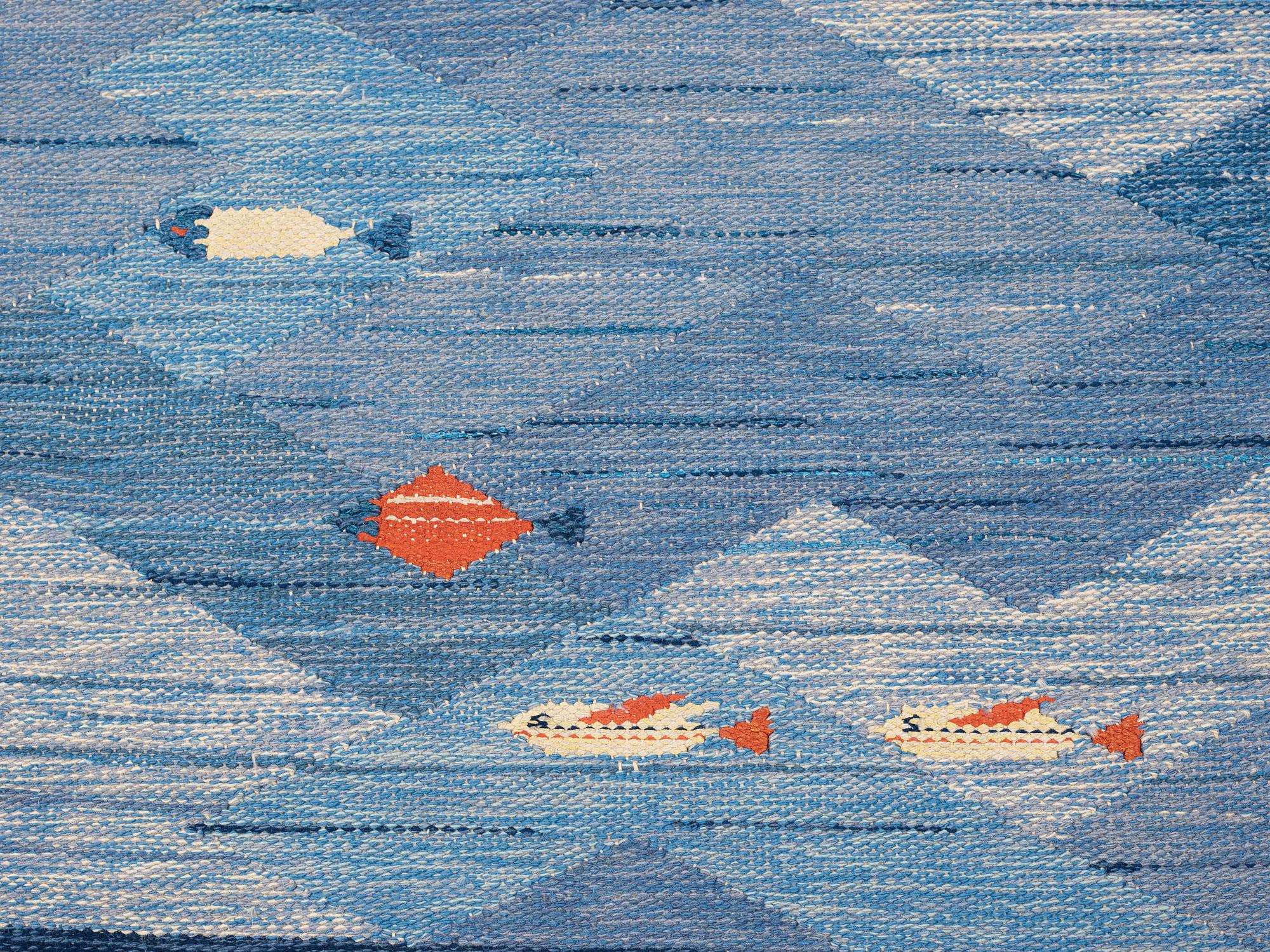 MATTA. "Fiskar". Rölakan och gobelängteknik. 323 x 216,5 cm. Komponerad av Elsa Gullberg.