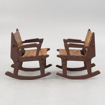 Angel Pazmino, a pair of rocking chairs and a table, Setca Cuenca Ecuador 1960s.