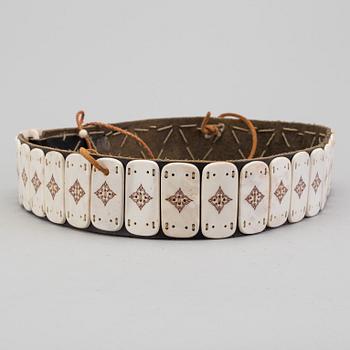 A traditional sami belt probably by Per Anders Nutti. Signed with a monogram.