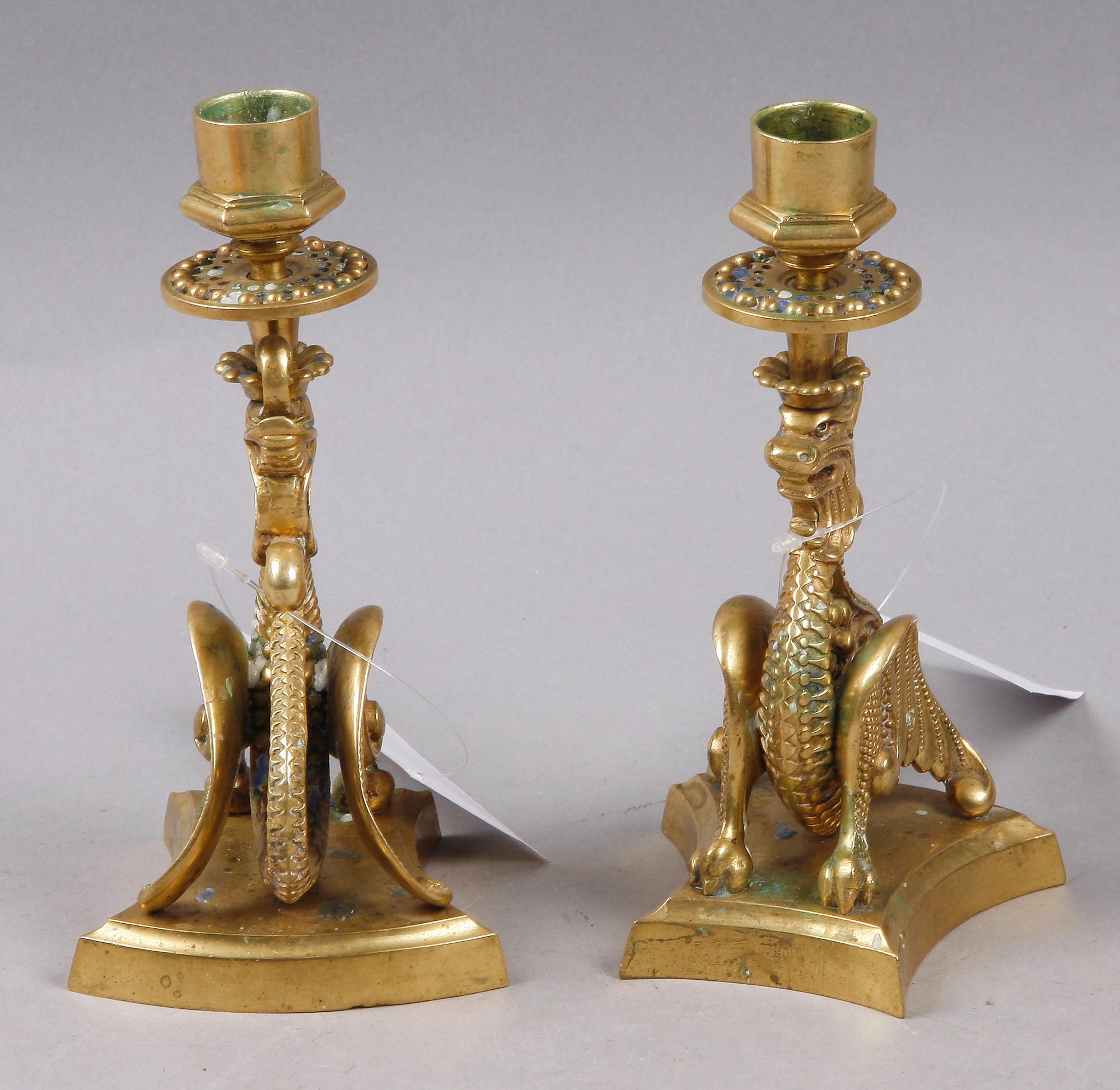 LJUSSTAKAR, ett par, mässing, 1900-tal.