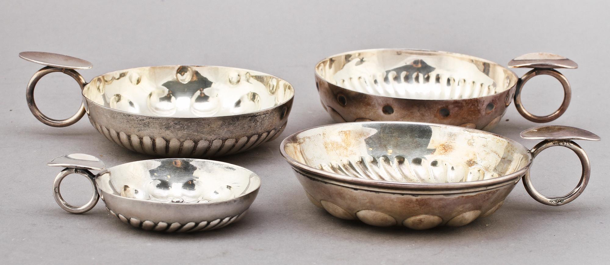 VINPROVARKOPPAR, silver, delvis Frankrike, 1900-tal. Vikt 220 g.