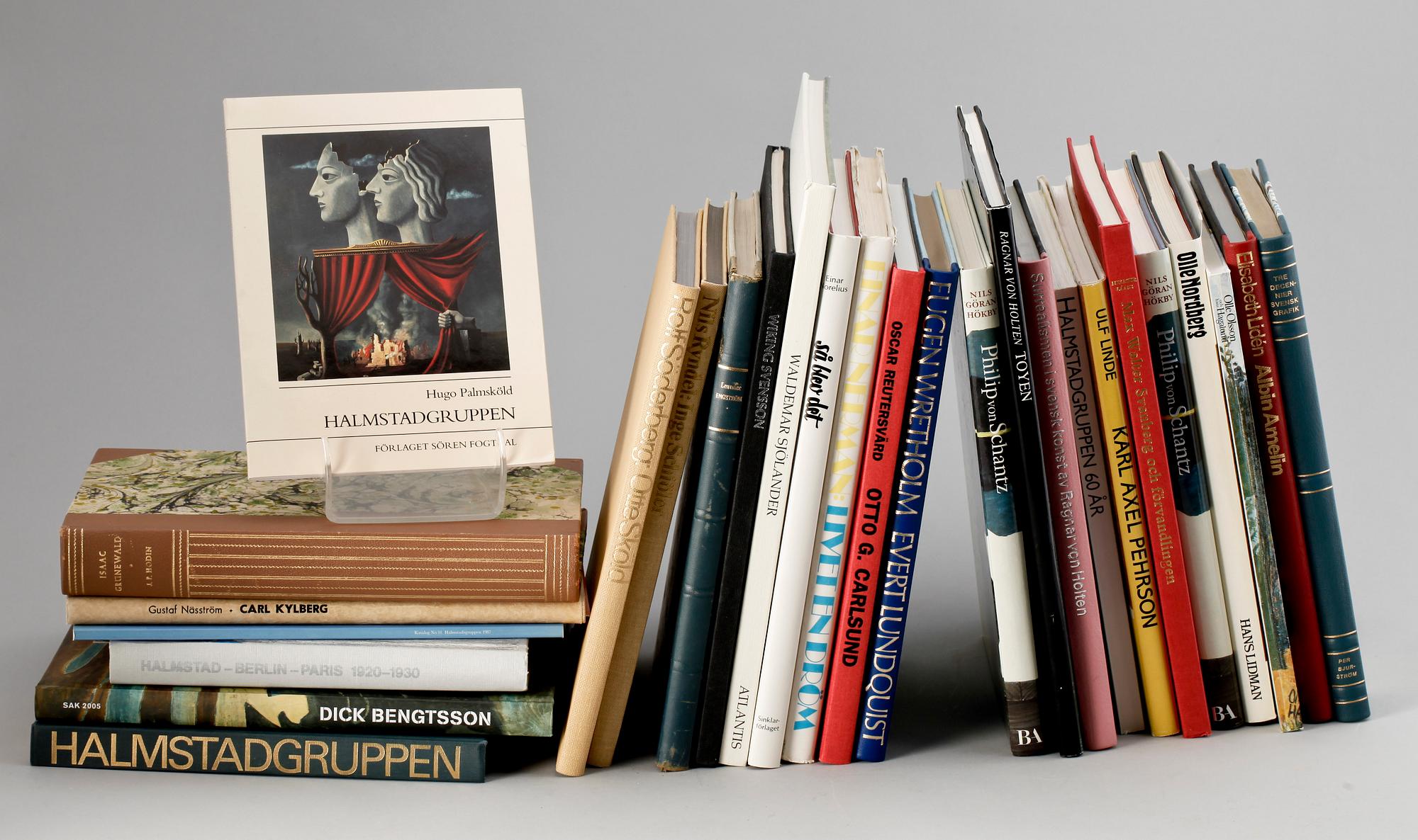 PARTI BÖCKER, 40 st, om svenska konstnärer, bla "Halmstadgruppen" av Viveca Bosson, Stockholm 1970.