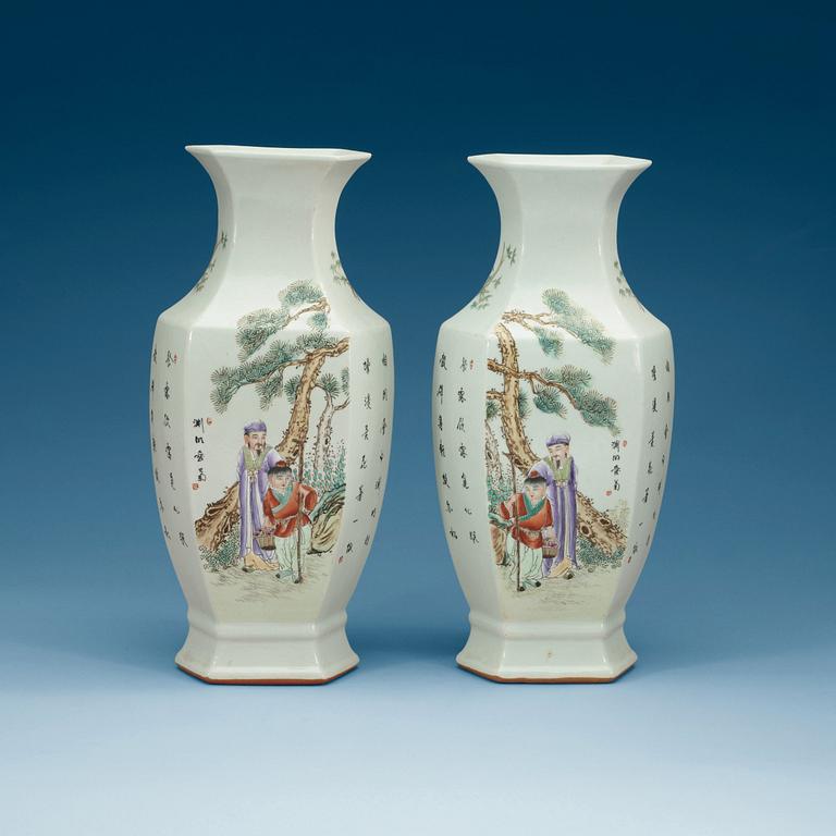 A pair of Chinese famille rose vases, 20th Century.