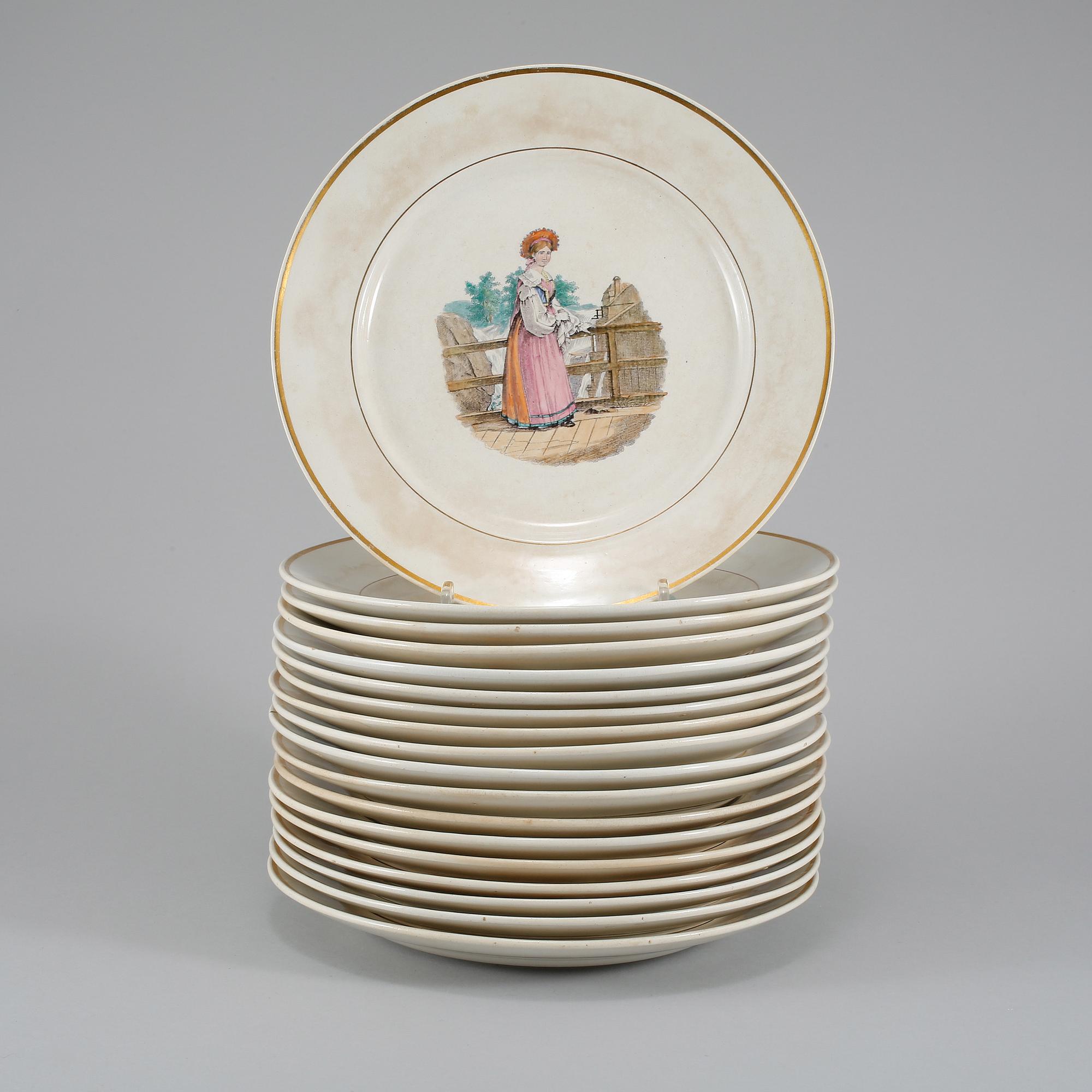 TALLRIKAR, 18 st, Rörstrand, flintgods, omkring sekelskiftet 1900.