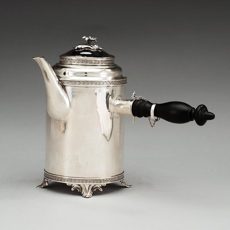 A Swedish 18th century silver coffee-pot, marks of Anders Fornholm, Stockholm 1791.