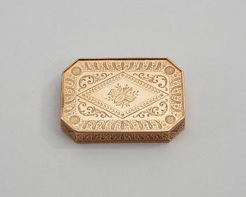 A Swiss 19th century gold snuff-box, Geneva c. 1810. Swedish import marks.